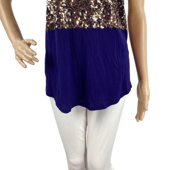 Express Sequin Stripe Racerback Tank Top Blue Sleeveless Shimmer Party Top S - Picture 3 of 7